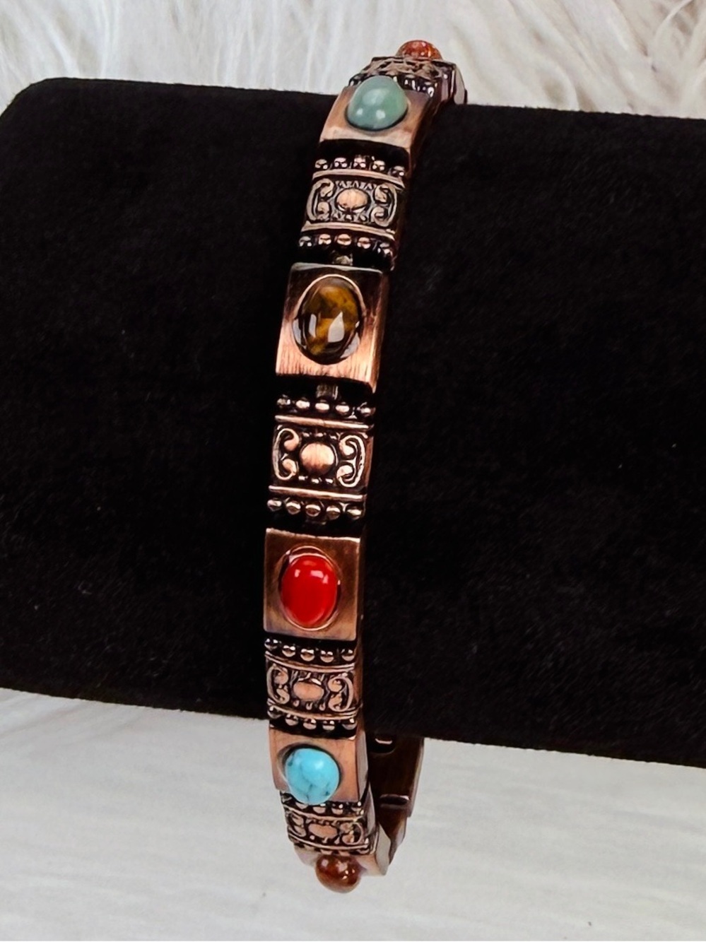 Bohemian chic Coppertone Bracelet with Multi-Colored Accents